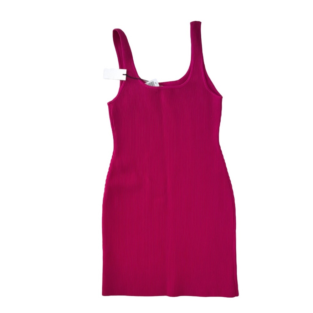 Babaton Sculpt Knit Squareneck Mini Dress in Hot Pink